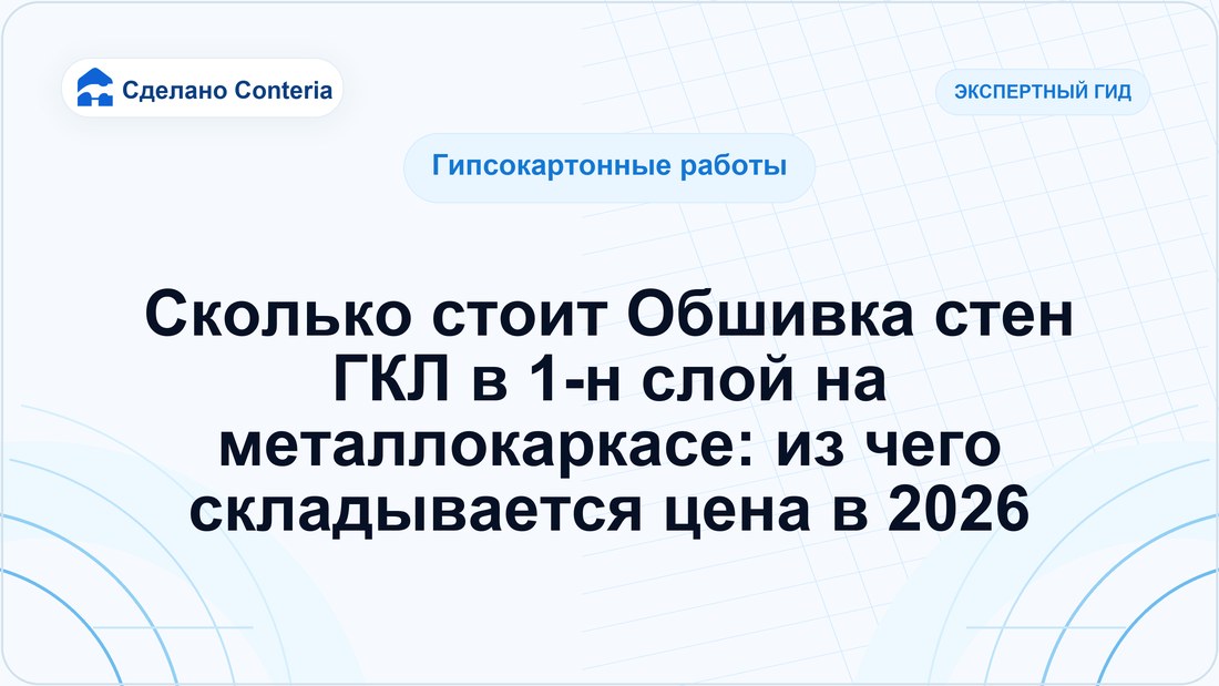 Сколько стоит Обшивка стен ГКЛ в 1-н слой на металлокаркасе: из чего складывается цена в 2026