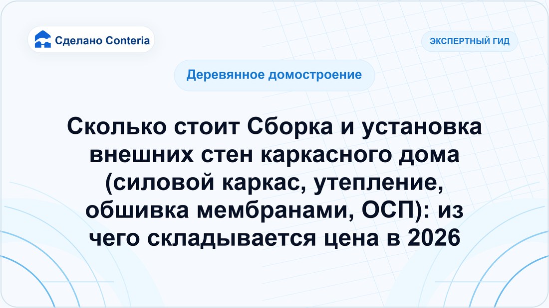 Сколько стоит Сборка и установка внешних стен каркасного дома (силовой каркас, утепление, обшивка мембранами, ОСП): из чего складывается цена в 2026