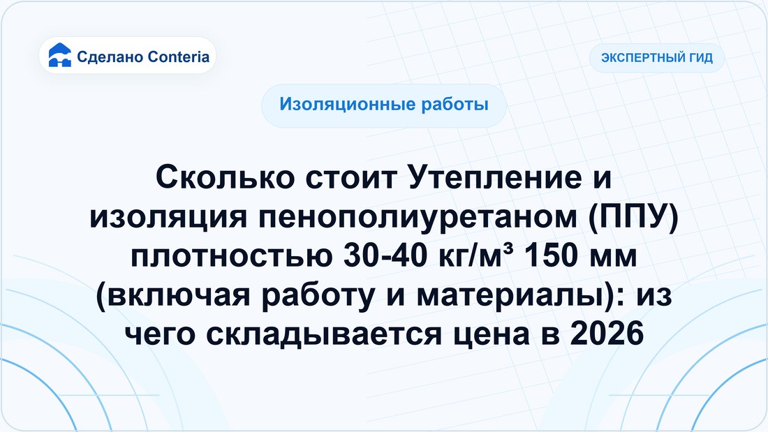 Сколько стоит Утепление и изоляция пенополиуретаном (ППУ) плотностью 30-40 кг/м³ 150 мм (включая работу и материалы): из чего складывается цена в 2026