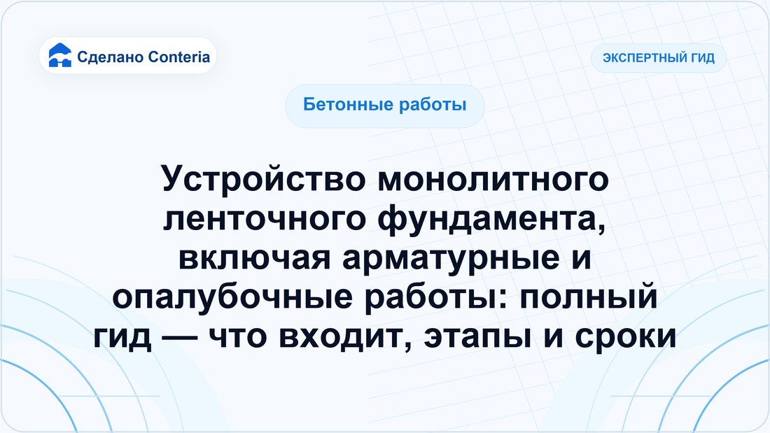 Устройство монолитного ленточного фундамента, включая арматурные и опалубочные работы: полный гид — что входит, этапы и сроки